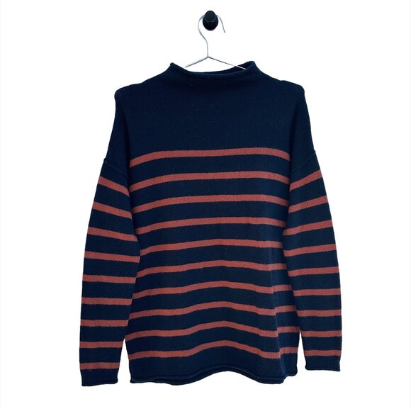 MADEWELL Whitworth Mockneck Striped‎ Sweater - wool blend - XXS - navy, orange - Picture 1 of 10
